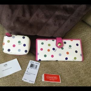 Coach leather polka dot wallet and pill case